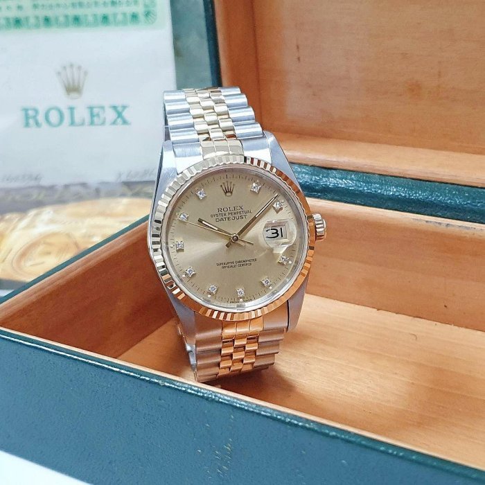 【大眾名錶】ROLEX勞力士 16233 Datejust 蠔式日誌 金十鑽面盤 台灣AD原廠底蓋貼紙 大眾名錶G089-3