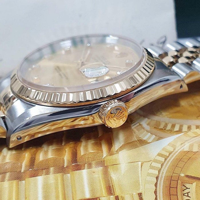 【大眾名錶】ROLEX勞力士 16233 Datejust 蠔式日誌 金十鑽面盤 台灣AD原廠底蓋貼紙 大眾名錶G089-7