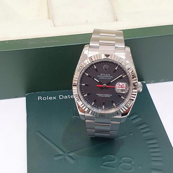 【大眾名錶】ROLEX 勞力士 116264 Datejust 黑面紅針 爬山虎 日期窗 錶徑36mm 大眾名錶G173-3