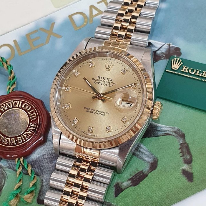 【大眾名錶】ROLEX勞力士 16233 Datejust 蠔式日誌 金十鑽面盤 台灣AD全配件 大眾名錶G195-8