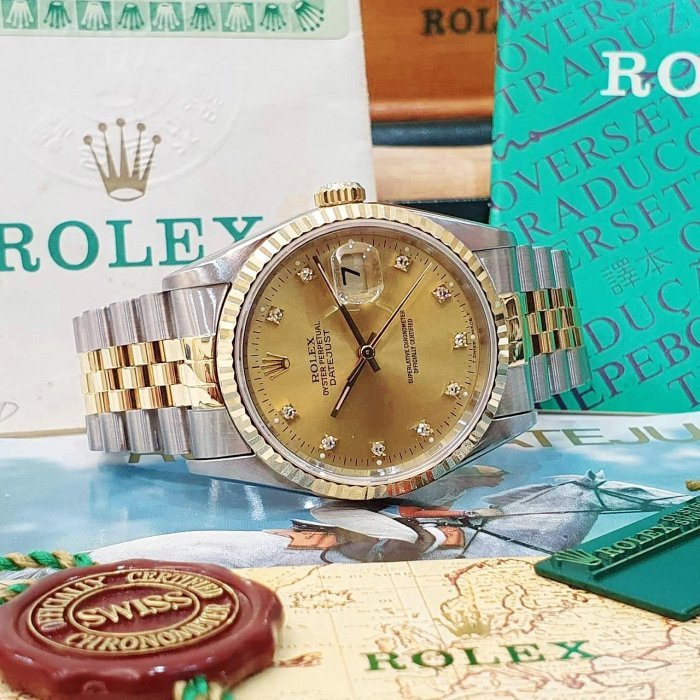 【大眾名錶】ROLEX勞力士 16233 Datejust 蠔式日誌 金十鑽面盤台灣AD 錶徑36mm 大眾名錶G188-4