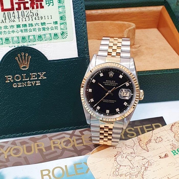 【大眾名錶】ROLEX勞力士 16233 Datejust 蠔式日誌 黑十鑽面 台灣AD 錶徑36mm 大眾名錶G168-1