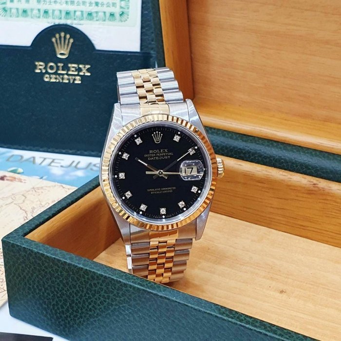 【大眾名錶】ROLEX勞力士 16233 Datejust 蠔式日誌 黑十鑽面 台灣AD 錶徑36mm 大眾名錶G168-3