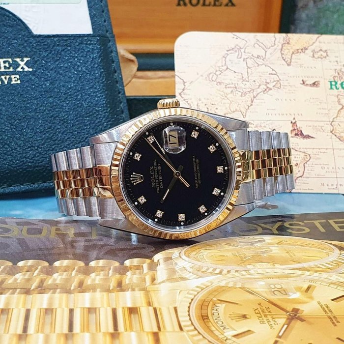 【大眾名錶】ROLEX勞力士 16233 Datejust 蠔式日誌 黑十鑽面 台灣AD 錶徑36mm 大眾名錶G168-4