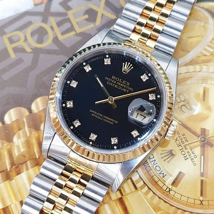 【大眾名錶】ROLEX勞力士 16233 Datejust 蠔式日誌 黑十鑽面 台灣AD 錶徑36mm 大眾名錶G168-8