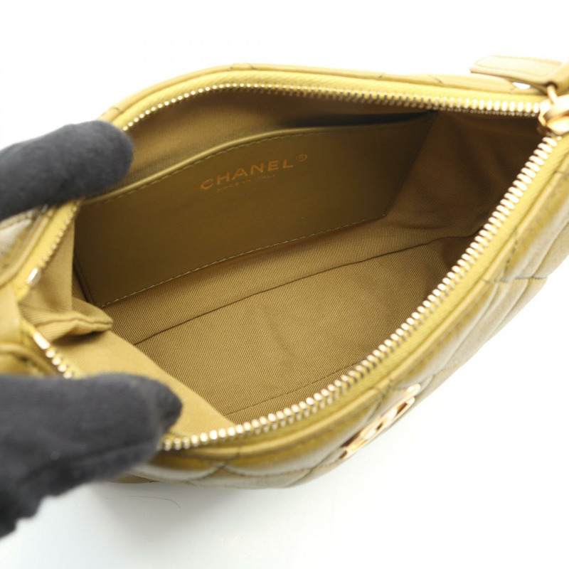 香奈兒 (CHANEL) 小號單肩鏈條包 AS3223 羊皮橄欖綠 二手 女士 金色五金-2