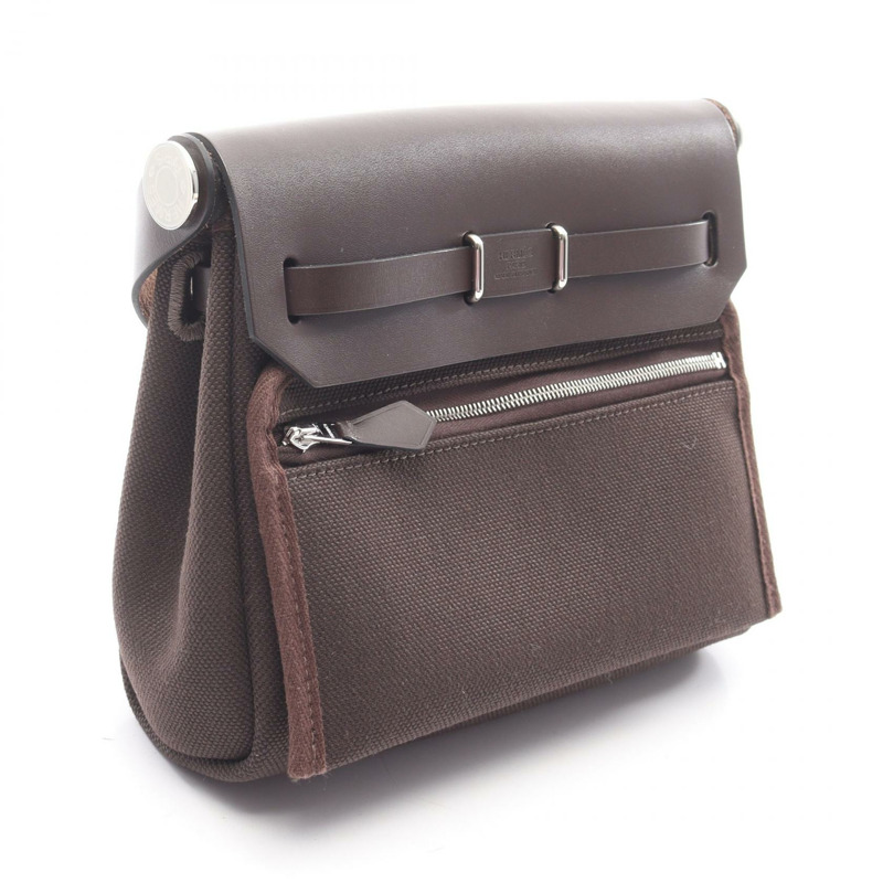 愛馬仕 Herbag Zip 迷你肩斜背包，搭配 Toile H Hunter 皮革和 Ebene SHW 飾邊-1