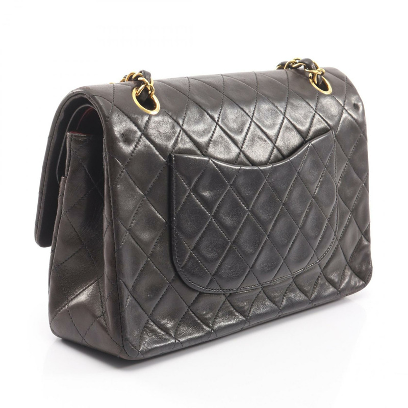 香奈兒 (CHANEL) Matelasse W 翻蓋鏈條單肩背包 A01112 黑色皮革 GHW 二手 CC-1