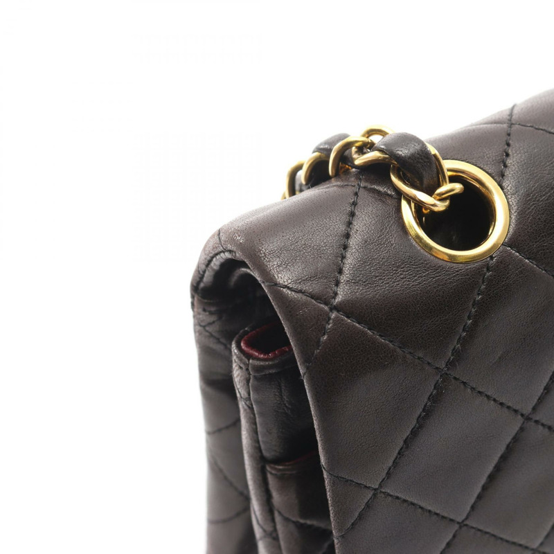 香奈兒 (CHANEL) Matelasse W 翻蓋鏈條單肩背包 A01112 黑色皮革 GHW 二手 CC-7