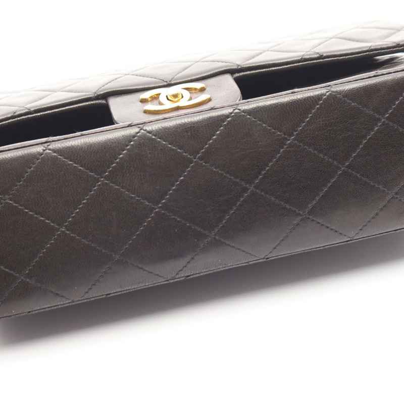 香奈兒 (CHANEL) Matelasse W 翻蓋鏈條單肩背包 A01112 黑色皮革 GHW 二手 CC-10