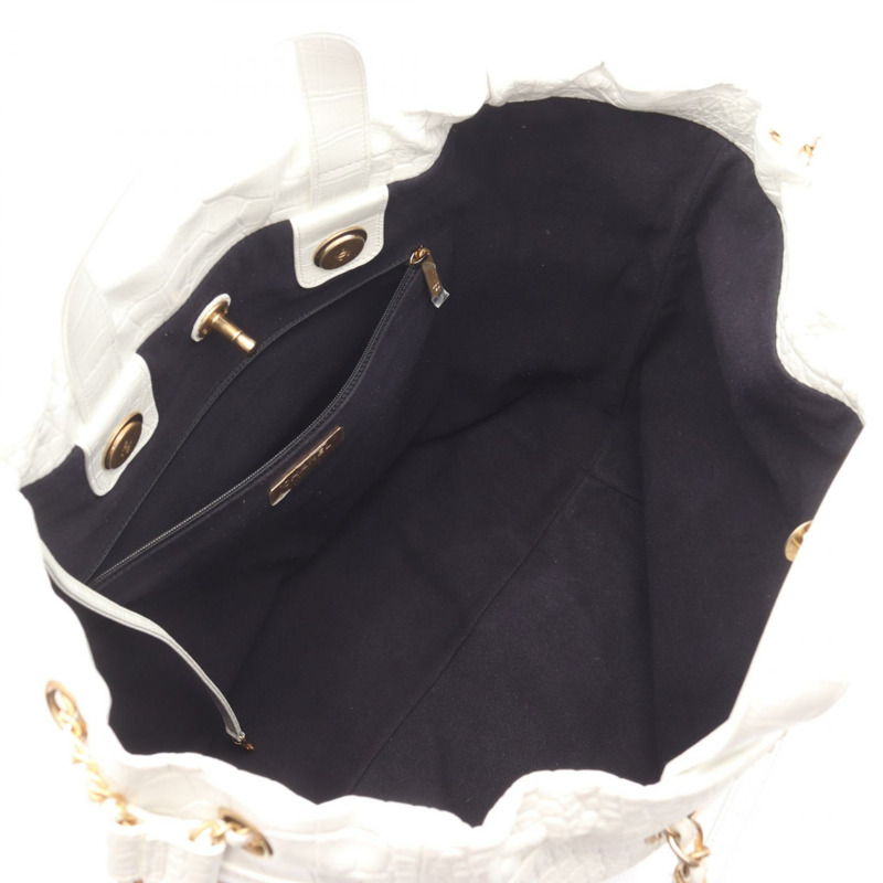 香奈兒 COCO 標誌壓花兩用手提包，白色皮革，金色五金，二手女款-2