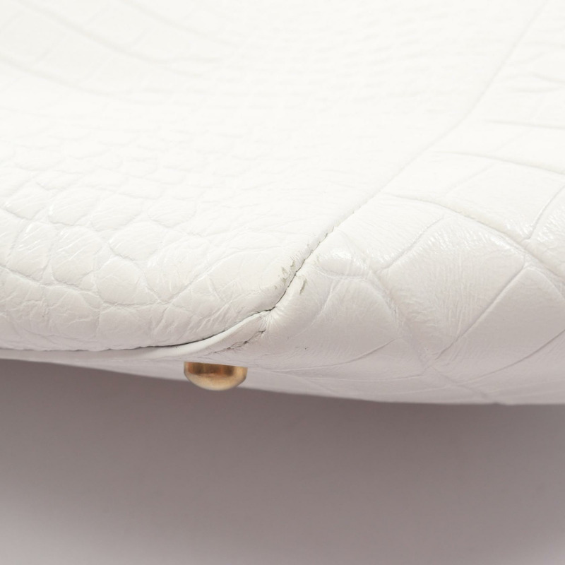 香奈兒 COCO 標誌壓花兩用手提包，白色皮革，金色五金，二手女款-5