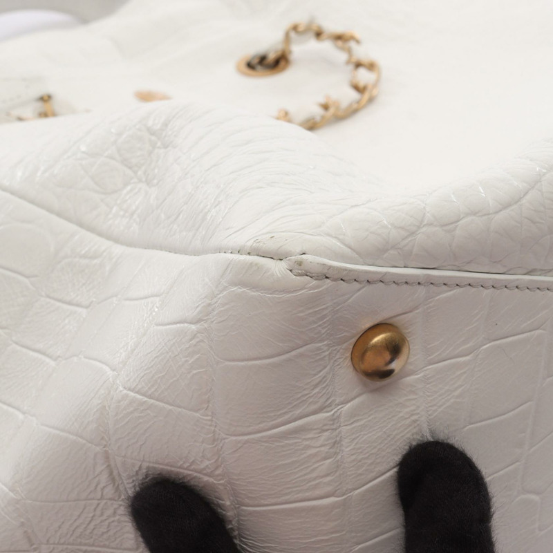 香奈兒 COCO 標誌壓花兩用手提包，白色皮革，金色五金，二手女款-7