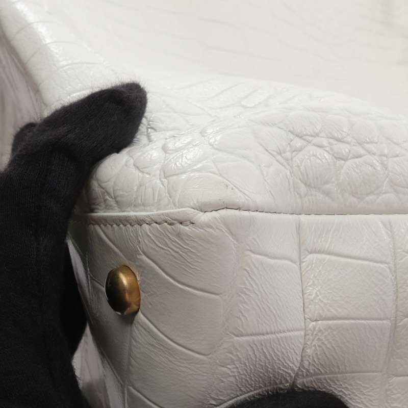 香奈兒 COCO 標誌壓花兩用手提包，白色皮革，金色五金，二手女款-8