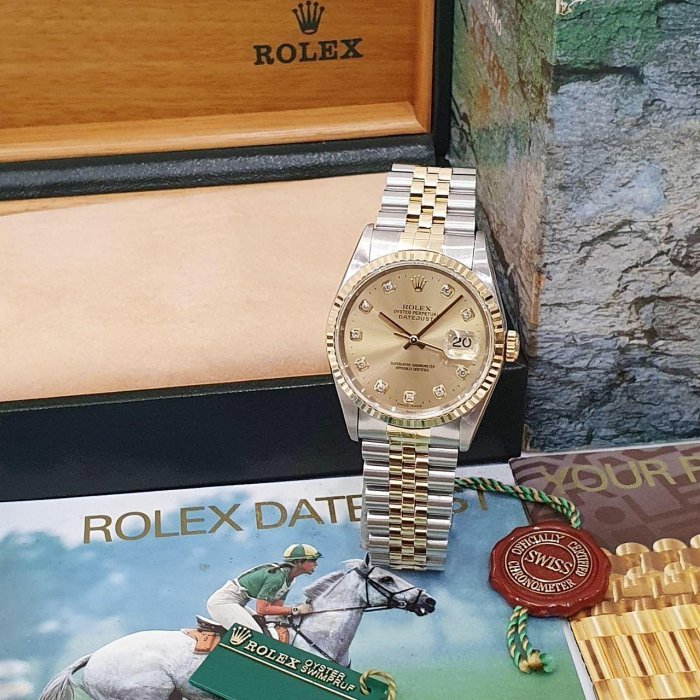 【大眾名錶】ROLEX 勞力士 16233 Datejust 經典蠔式 金十鑽面盤 新包台 台灣AD 大眾名錶G138-3