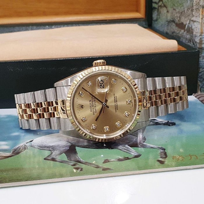 【大眾名錶】ROLEX 勞力士 16233 Datejust 經典蠔式 金十鑽面盤 新包台 台灣AD 大眾名錶G138-4