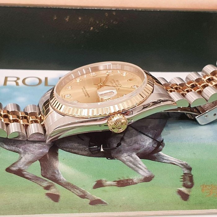 【大眾名錶】ROLEX 勞力士 16233 Datejust 經典蠔式 金十鑽面盤 新包台 台灣AD 大眾名錶G138-7