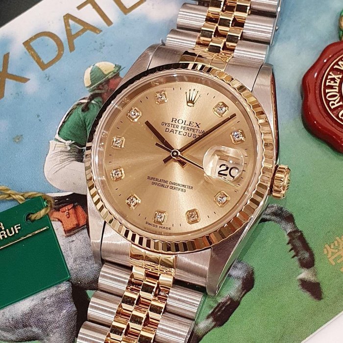 【大眾名錶】ROLEX 勞力士 16233 Datejust 經典蠔式 金十鑽面盤 新包台 台灣AD 大眾名錶G138-8