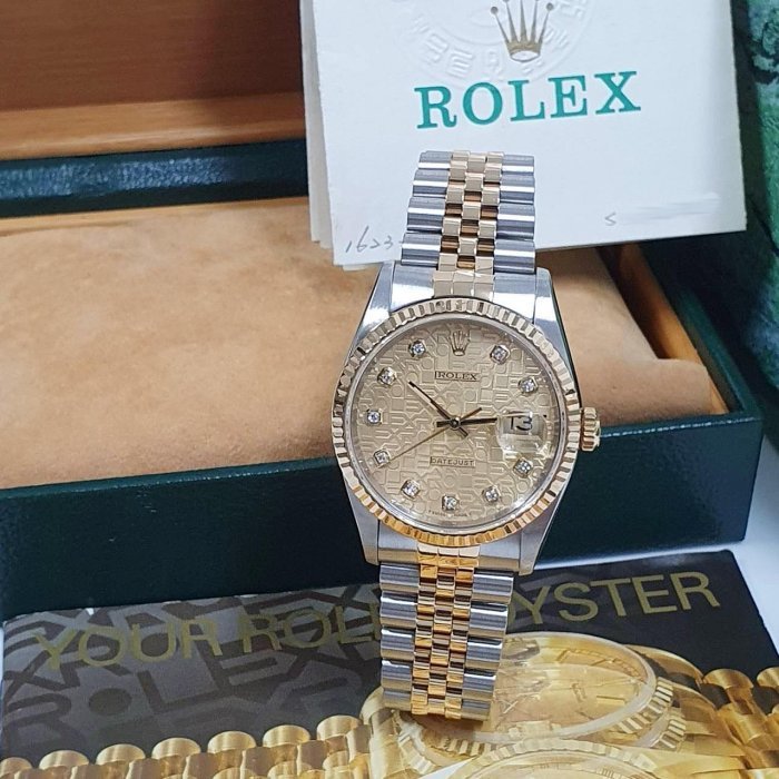 【大眾名錶】ROLEX勞力士 16233 Datejust 蠔式日誌 金色紀念面盤 鑽石時標原面未翻寫 大眾名錶B897-0