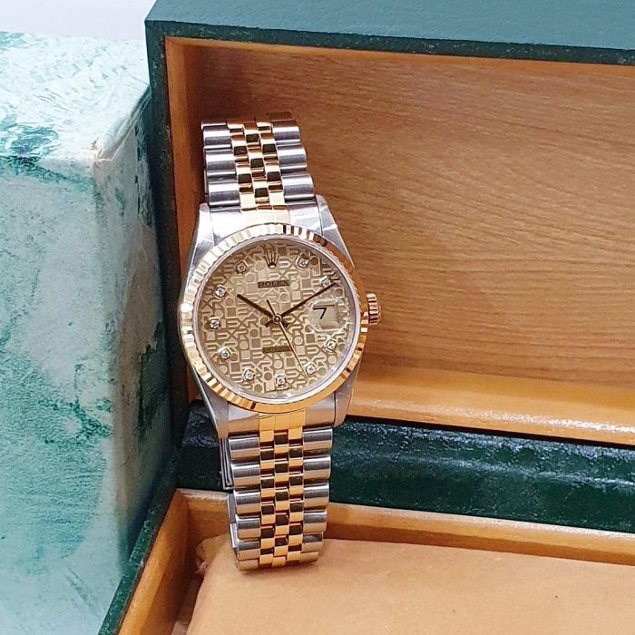 【大眾名錶】ROLEX勞力士 16233 Datejust 蠔式日誌 原廠金十鑽紀念面盤 台灣AD 大眾名錶B980-3