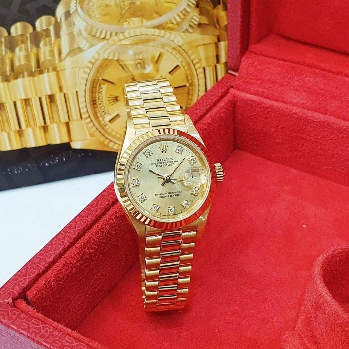【大眾名錶】ROLEX 勞力士 69178 Datejust 18K金女錶 金十鑽面盤 錶徑26mm 大眾名錶G222-1