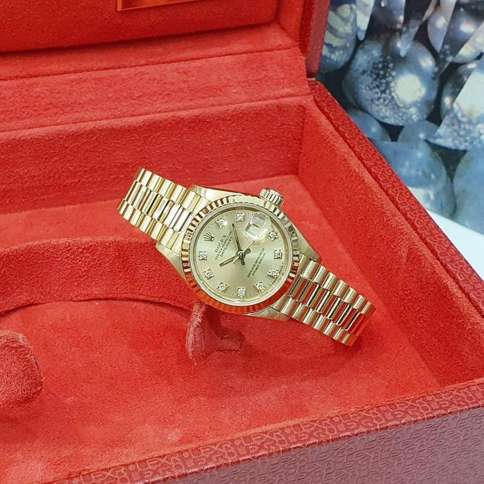 【大眾名錶】ROLEX 勞力士 69178 Datejust 18K金女錶 金十鑽面盤 錶徑26mm 大眾名錶G222-2