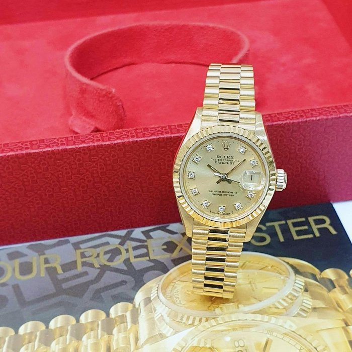 【大眾名錶】ROLEX 勞力士 69178 Datejust 18K金女錶 金十鑽面盤 錶徑26mm 大眾名錶G222-3
