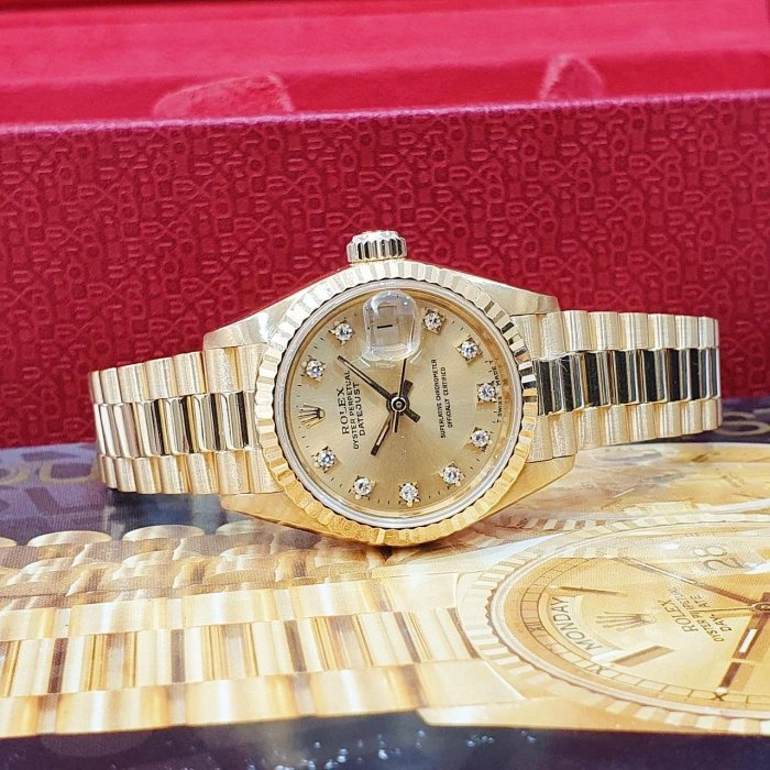 【大眾名錶】ROLEX 勞力士 69178 Datejust 18K金女錶 金十鑽面盤 錶徑26mm 大眾名錶G222-4