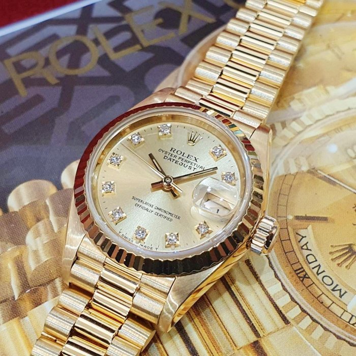 【大眾名錶】ROLEX 勞力士 69178 Datejust 18K金女錶 金十鑽面盤 錶徑26mm 大眾名錶G222-8