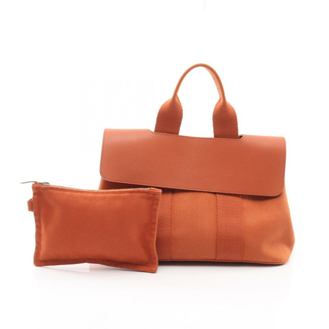 愛馬仕 Valparaiso PM 手提包，帆佈人字皮革，棕色，SHW，二手女士