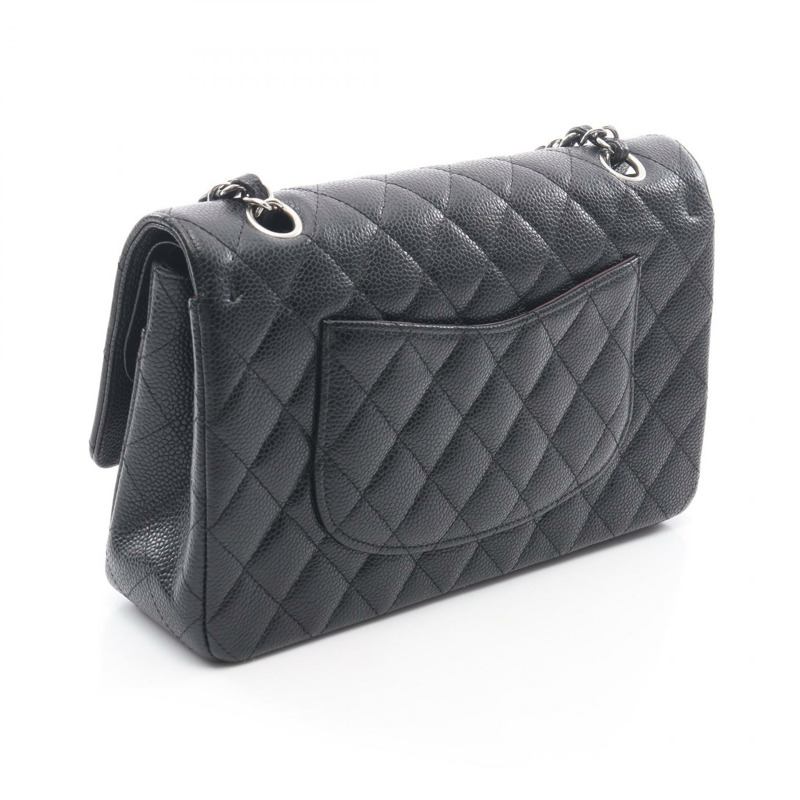 香奈兒 (CHANEL) Matelasse 雙蓋鏈條肩背包，小牛皮，黑色，SHW 二手-1