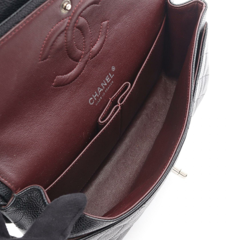 香奈兒 (CHANEL) Matelasse 雙蓋鏈條肩背包，小牛皮，黑色，SHW 二手-2