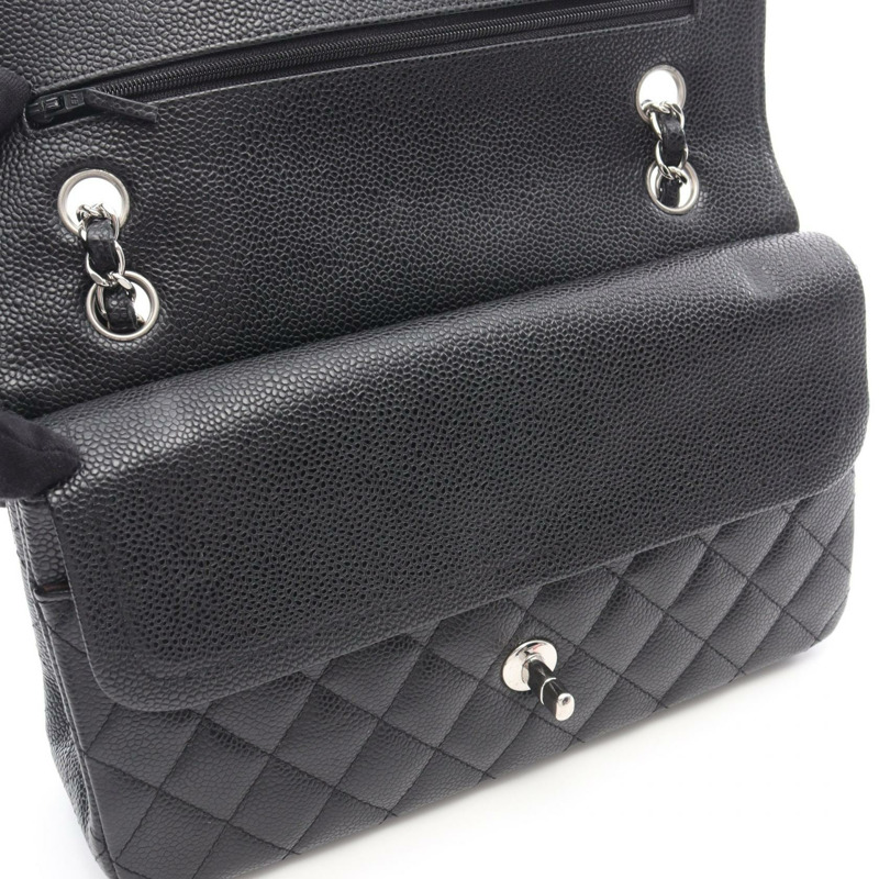 香奈兒 (CHANEL) Matelasse 雙蓋鏈條肩背包，小牛皮，黑色，SHW 二手-8