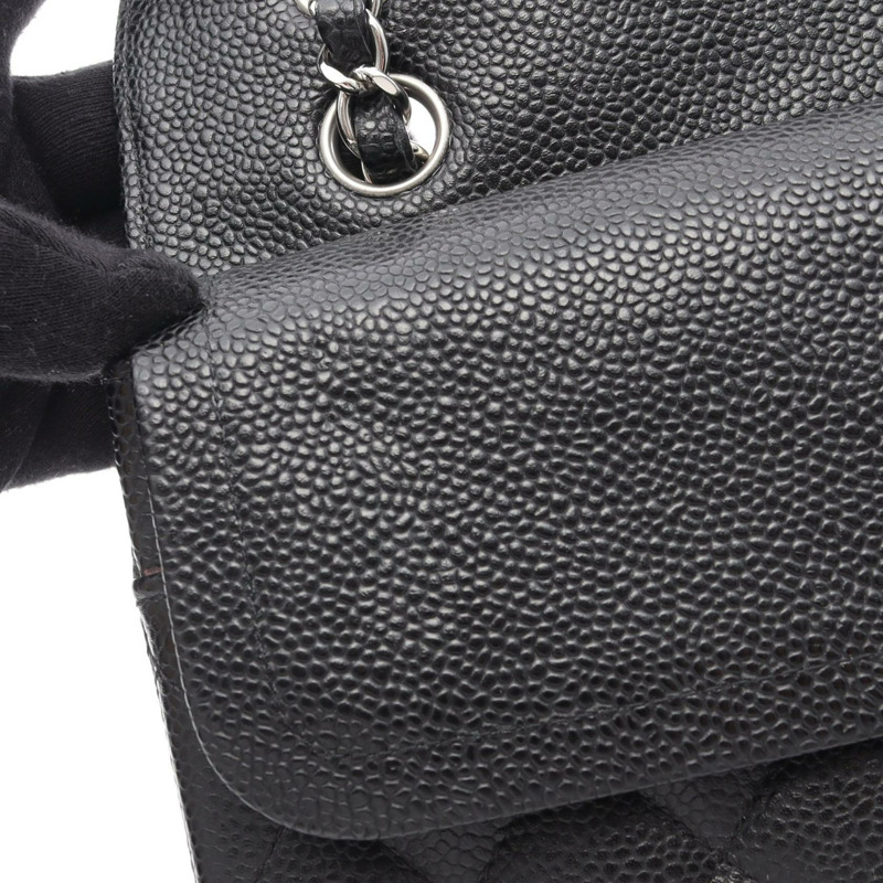 香奈兒 (CHANEL) Matelasse 雙蓋鏈條肩背包，小牛皮，黑色，SHW 二手-9