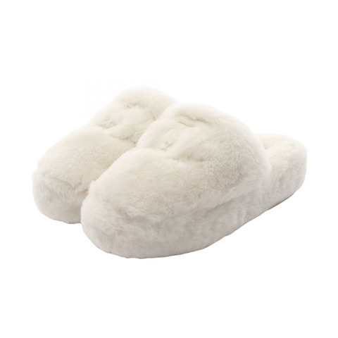 香奈兒 COCO 標誌毛絨涼鞋 白色 36C 二手 女款