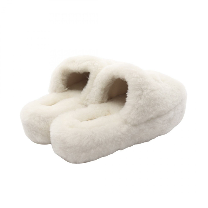 香奈兒 COCO 標誌毛絨涼鞋 白色 36C 二手 女款-1