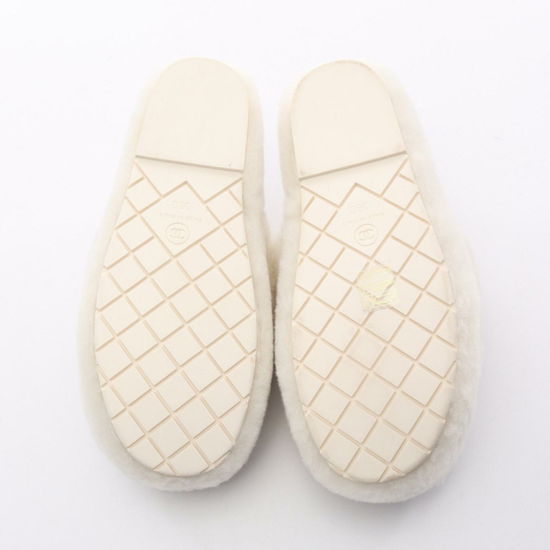 香奈兒 COCO 標誌毛絨涼鞋 白色 36C 二手 女款-3