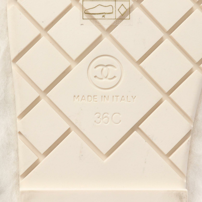 香奈兒 COCO 標誌毛絨涼鞋 白色 36C 二手 女款-5