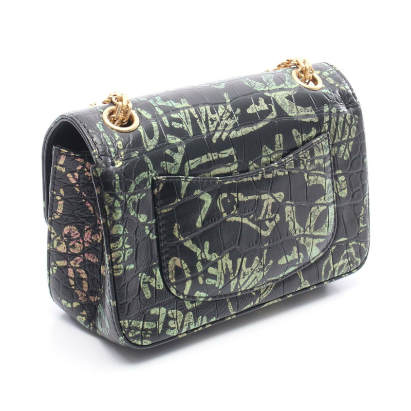 香奈兒 2.55 Mademoiselle 鏈條壓花肩背包，黑色多色皮革，金色五金，二手-1