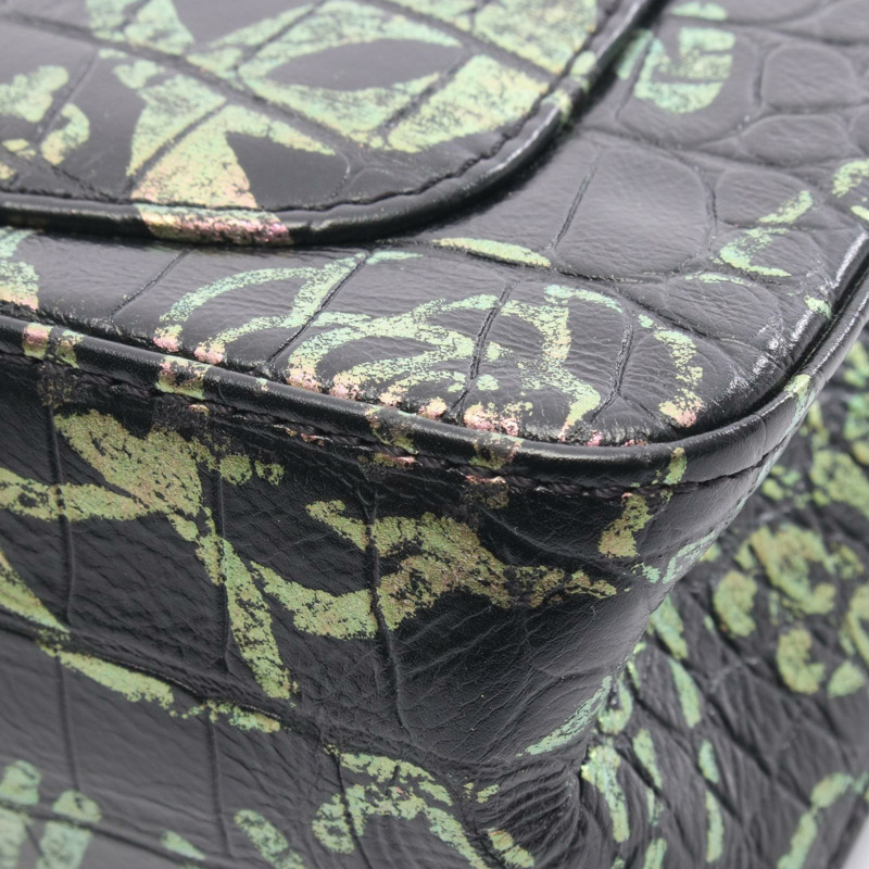 香奈兒 2.55 Mademoiselle 鏈條壓花肩背包，黑色多色皮革，金色五金，二手-6