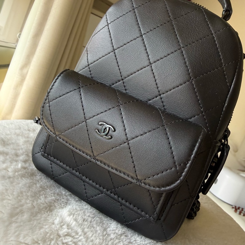 Chanel香奈兒25C so back mini後背包小書包全黑斜背包側背包手提包all black-1