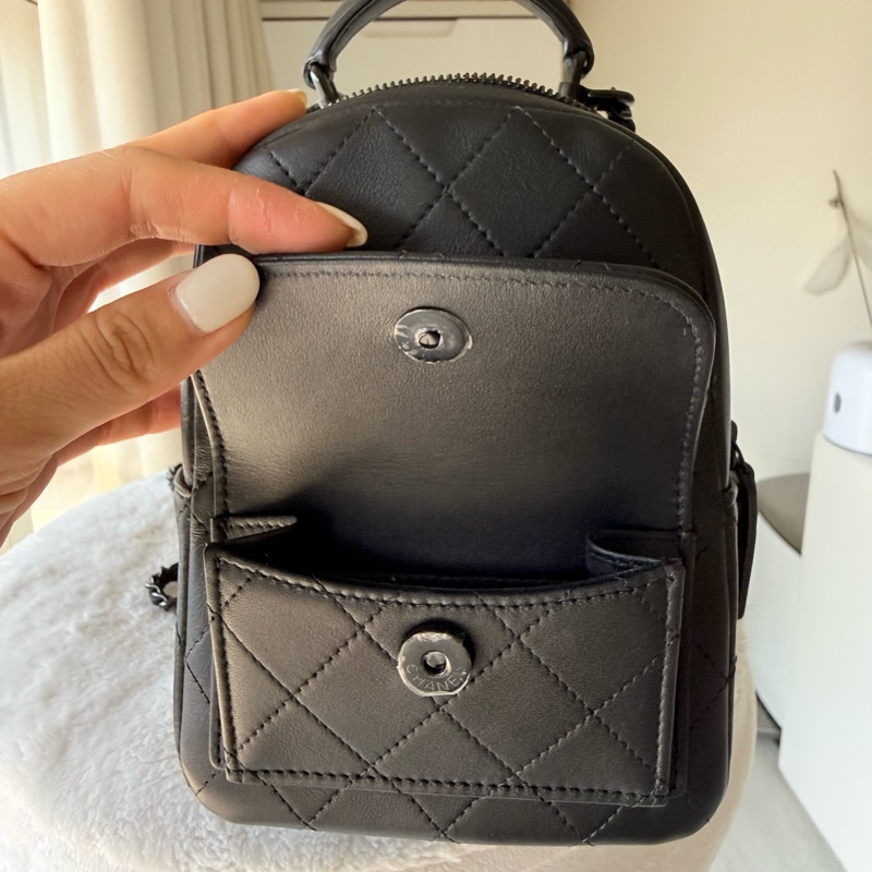 Chanel香奈兒25C so back mini後背包小書包全黑斜背包側背包手提包all black-7