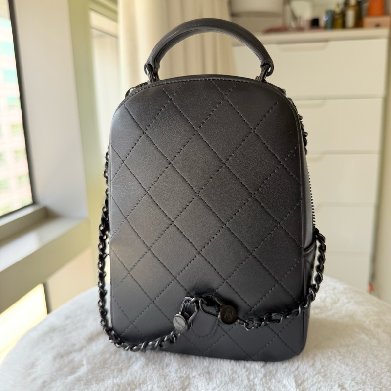 Chanel香奈兒25C so back mini後背包小書包全黑斜背包側背包手提包all black-15