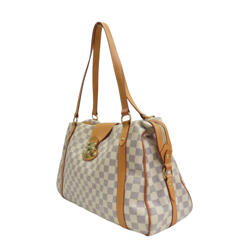白色 棋盤格 帆布 Stresa GM 肩背包【LOUIS VUITTON LV 路易威登】 N42221-2