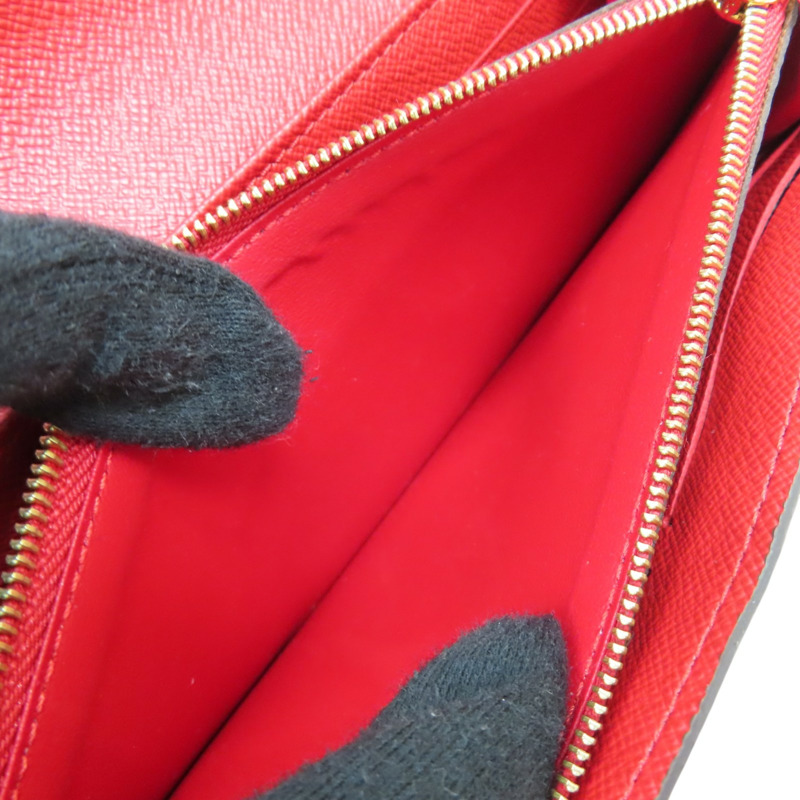 棕色/紅色 原花 PVC塗層帆布 扣式長夾【LOUIS VUITTON LV 路易威登】 M61184-6