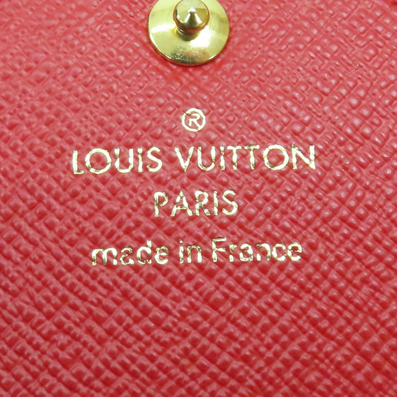 棕色/紅色 原花 PVC塗層帆布 扣式長夾【LOUIS VUITTON LV 路易威登】 M61184-7