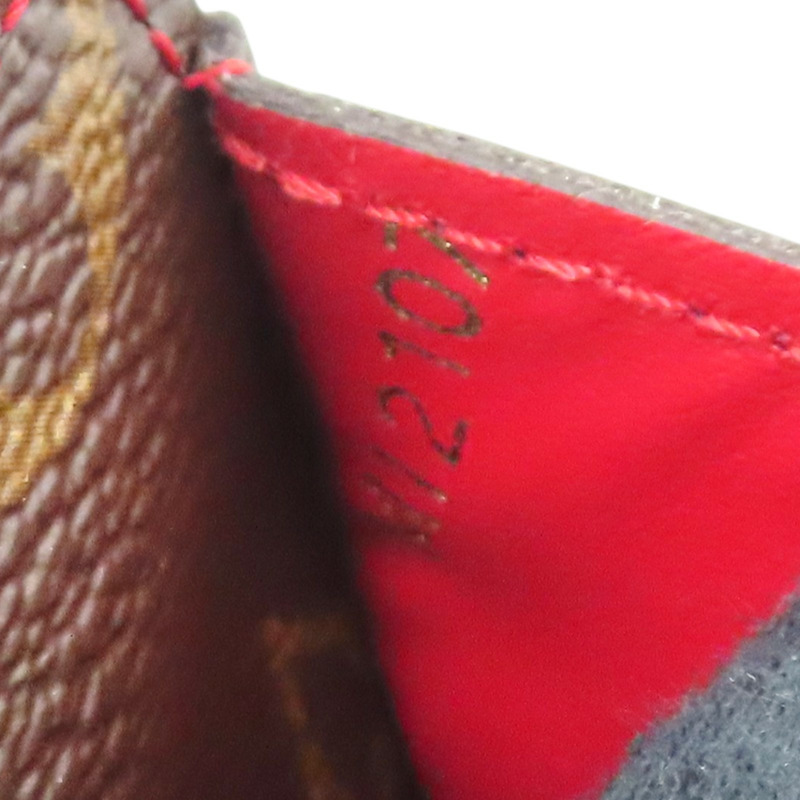 棕色/紅色 原花 PVC塗層帆布 扣式長夾【LOUIS VUITTON LV 路易威登】 M61184-8