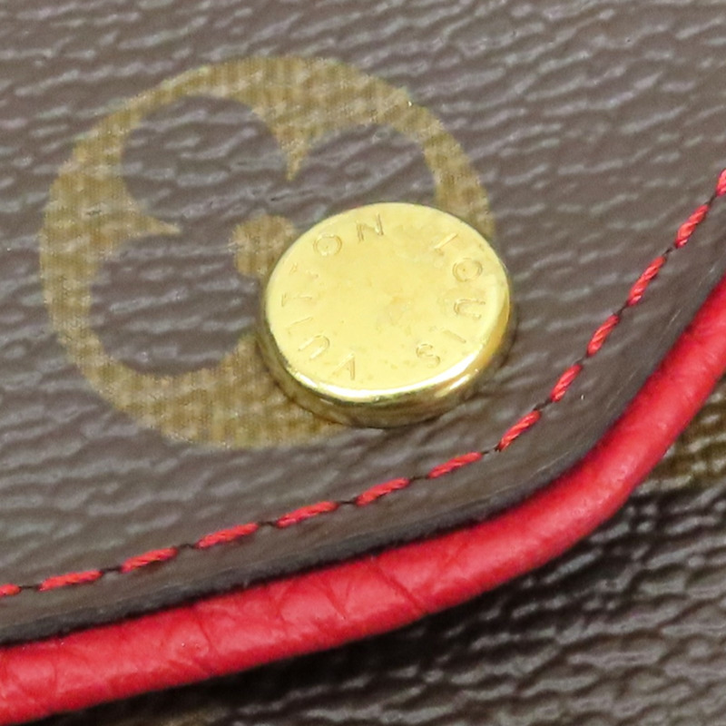 棕色/紅色 原花 PVC塗層帆布 扣式長夾【LOUIS VUITTON LV 路易威登】 M61184-9