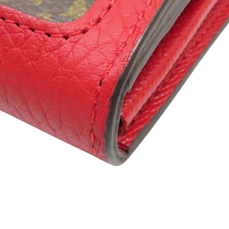 棕色/紅色 原花 PVC塗層帆布 扣式長夾【LOUIS VUITTON LV 路易威登】 M61184-11