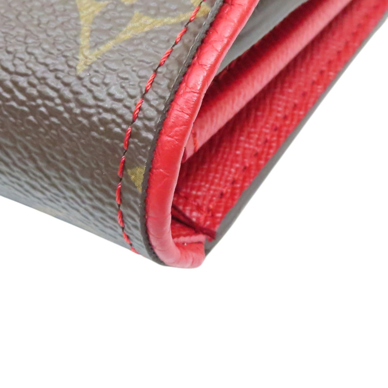 棕色/紅色 原花 PVC塗層帆布 扣式長夾【LOUIS VUITTON LV 路易威登】 M61184-13